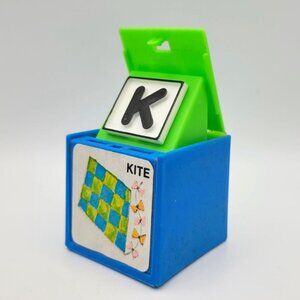 1972 Mattel Alphabet Pop Up Block Toy Plastic Vintage Letter Learn School Kite